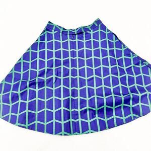 COS Plaid Patterned Skater Circle Skirt Blue Green Lines Pockets Size 4 NWOT